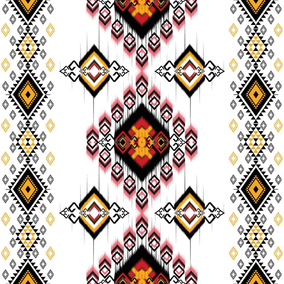 patrón de ikat. patrón étnico geométrico africano, americano, occidental, pakistán, asia, textil con motivos aztecas y bohemio. diseño para fondo, papel pintado, estampado de alfombras, tela, batik, azulejo. vector de Paisley ikat.