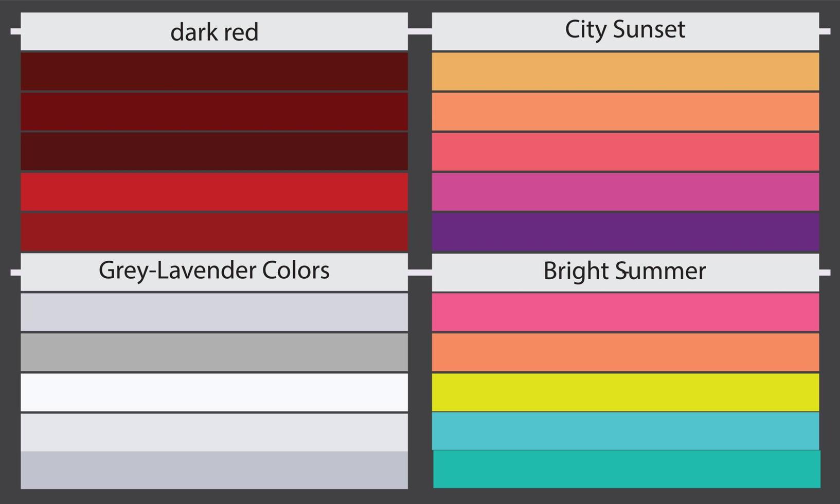 paletas de colores una paleta de colores es un conjunto de colores utilizados en un diseño o proyecto visual. estos colores se eligen cuidadosamente para crear un diseño cohesivo y visualmente atractivo. vector