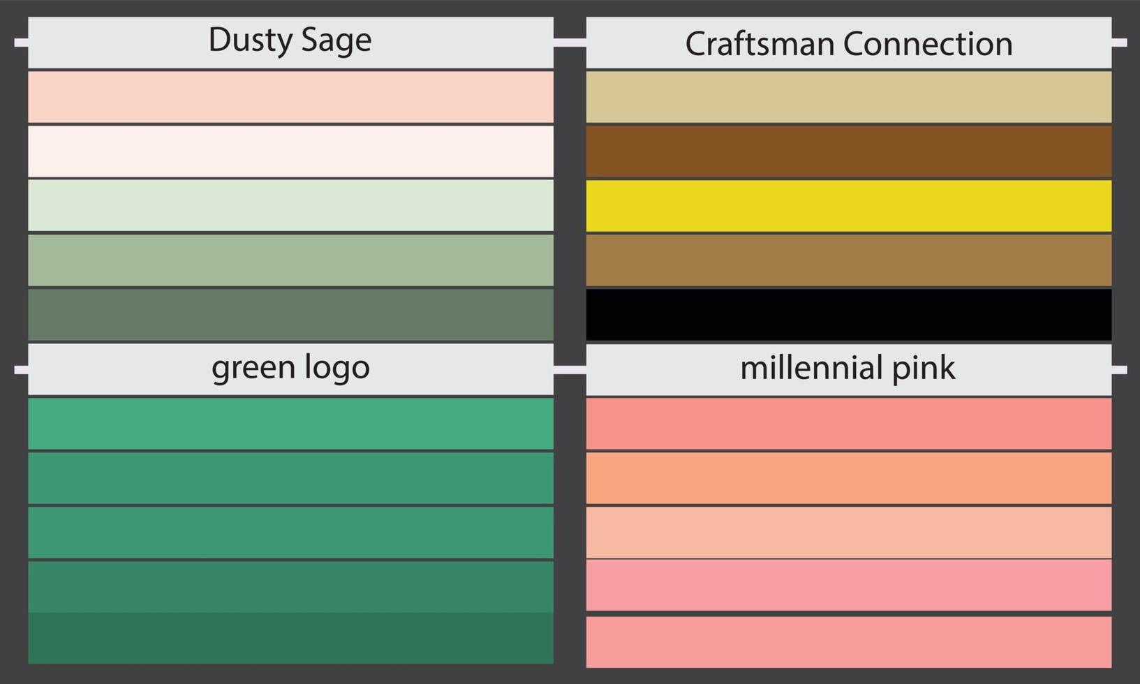 Color Palettes  A color palette is a set of colors used in a design or visual project. These colors are carefully chosen to create a cohesive and visually appealing design. vector