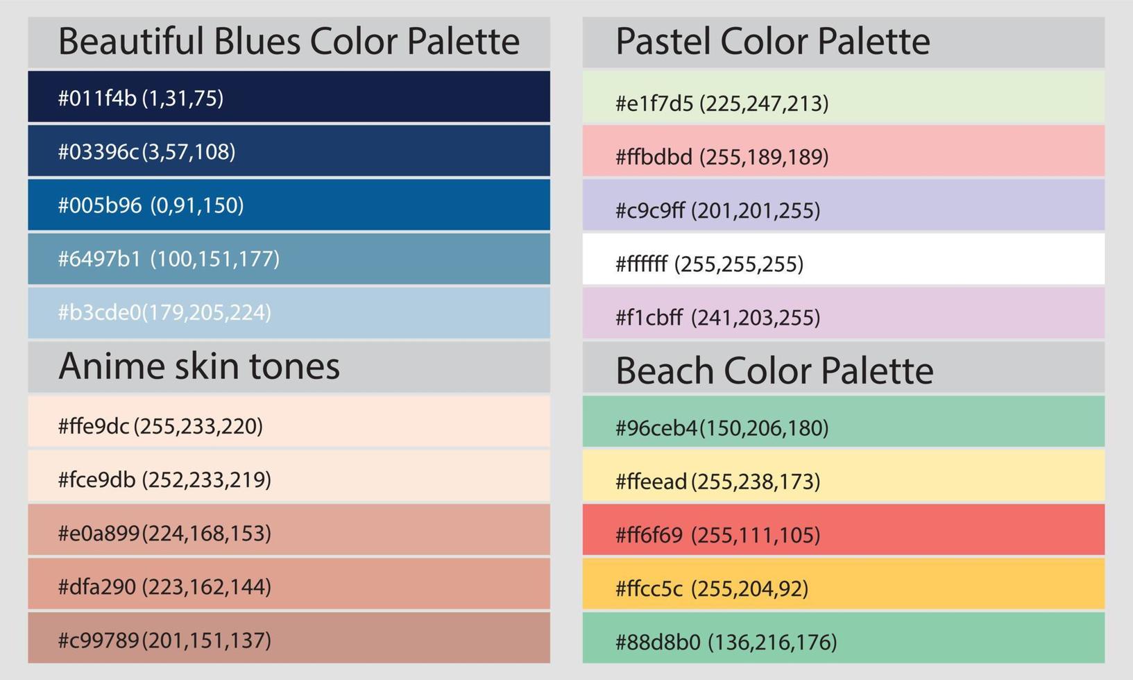 Color Palettes  A color palette is a set of colors used in a design or visual project. These colors are carefully chosen to create a cohesive and visually appealing design. vector
