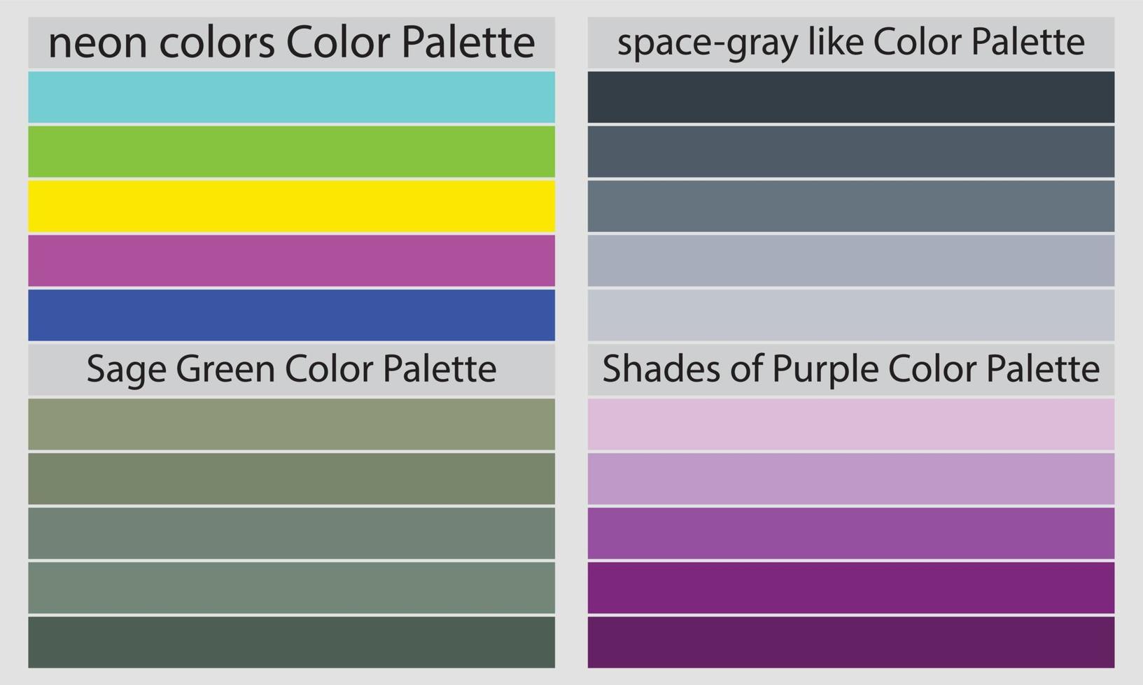 Color Palettes  A color palette is a set of colors used in a design or visual project. These colors are carefully chosen to create a cohesive and visually appealing design. vector