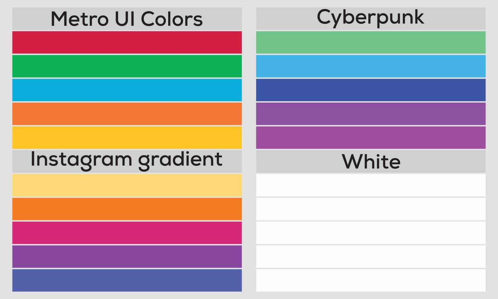 Color Palettes  A color palette is a set of colors used in a design or visual project. These colors are carefully chosen to create a cohesive and visually appealing design. vector