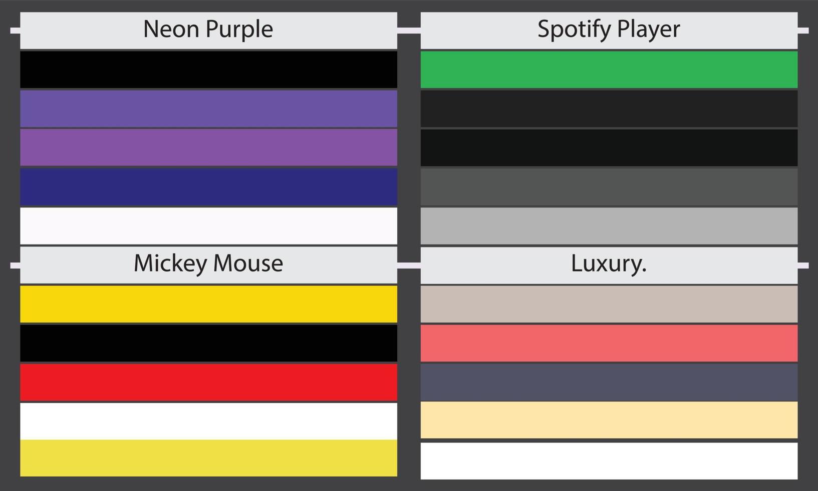 Color Palettes  A color palette is a set of colors used in a design or visual project. These colors are carefully chosen to create a cohesive and visually appealing design. vector