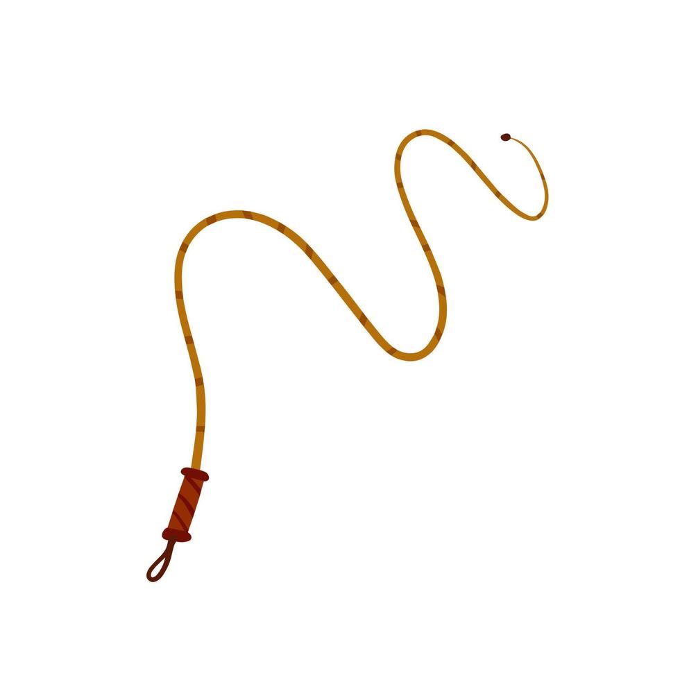 Whip for training an animal. Long cord. Horsewhip of Wild West. Flat cartoon. Concept of slavery, submission and domination. vector