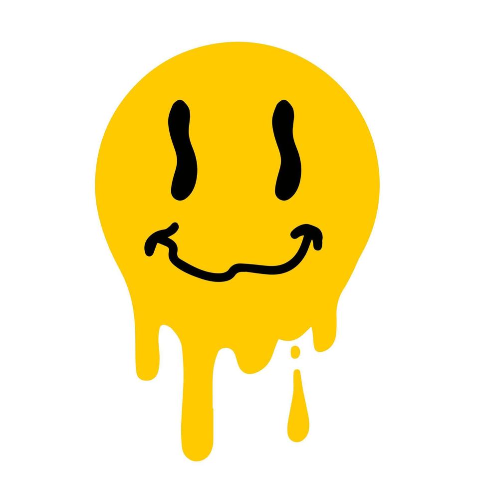 Acid smile face. Psychedelic symbol of rave and techno. Funny sticker vector
