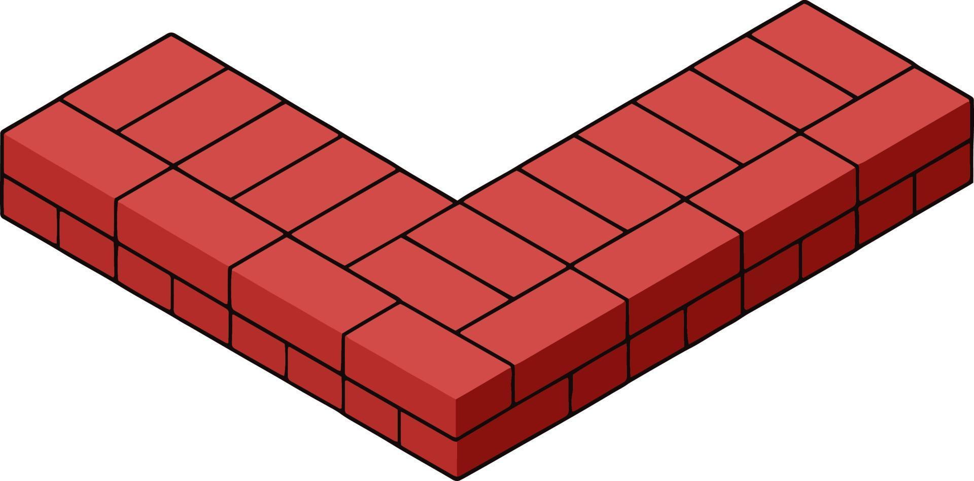 Red brick wall of house. Element of building construction. Corner of Stone object. Isometric illustration. Symbol of protection and security vector