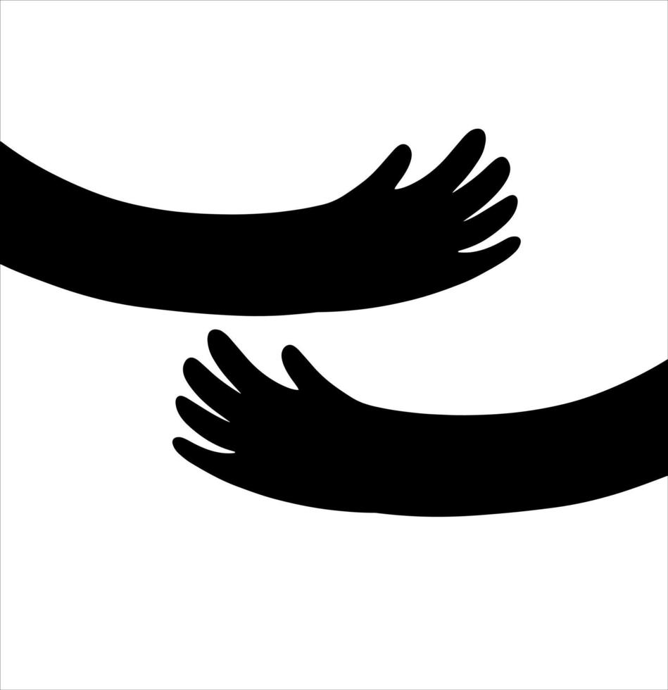 Silhouette of hugging hands. Concept of support and care. Black sketch doodle illustration vector