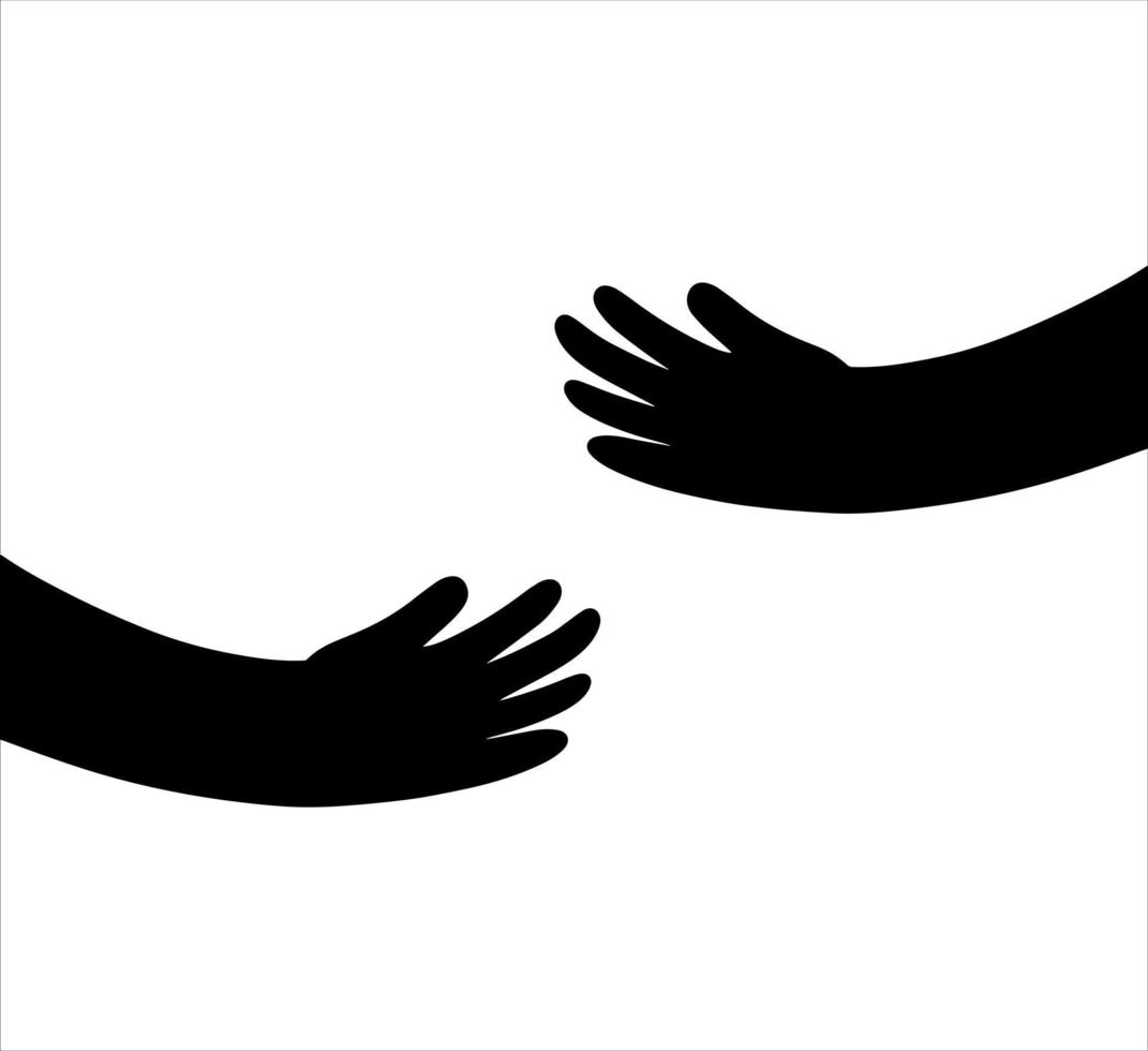 Silhouette of hugging hands. Concept of support and care. Black sketch doodle illustration vector