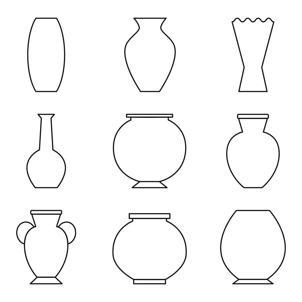juego de jarrones. varias formas de jarrones. decoración de interiores del hogar. vector