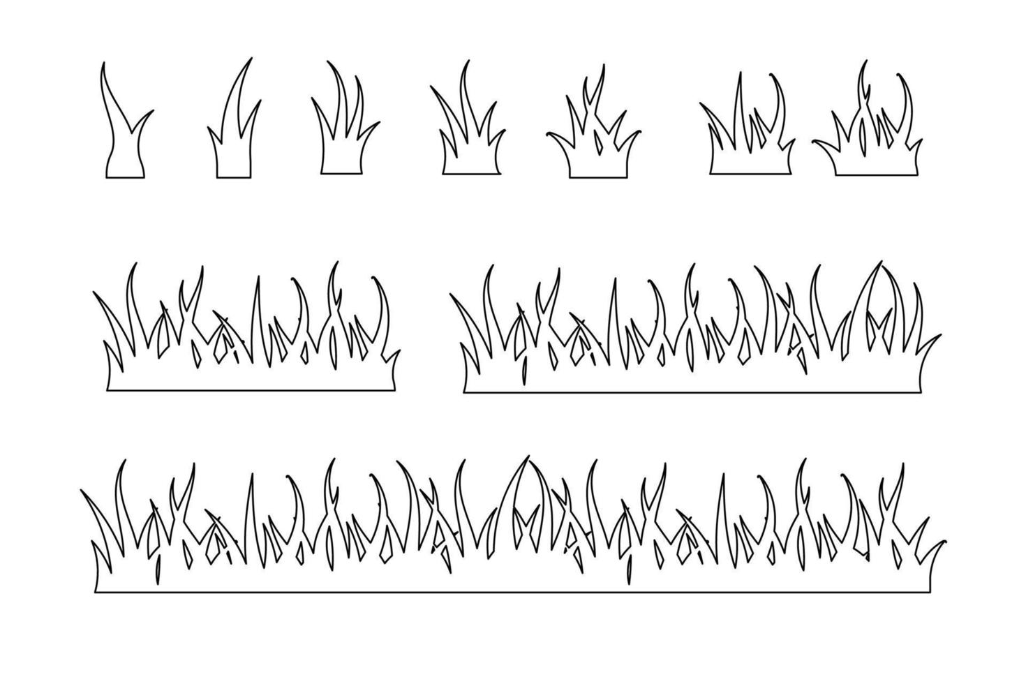 Set of Green Grass Isolated. Grass tuft and seamless horizontal green turf vector set