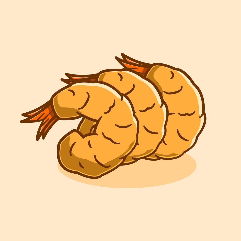 concepto de ilustración de tempura de camarones fritos en estilo de dibujos animados vector