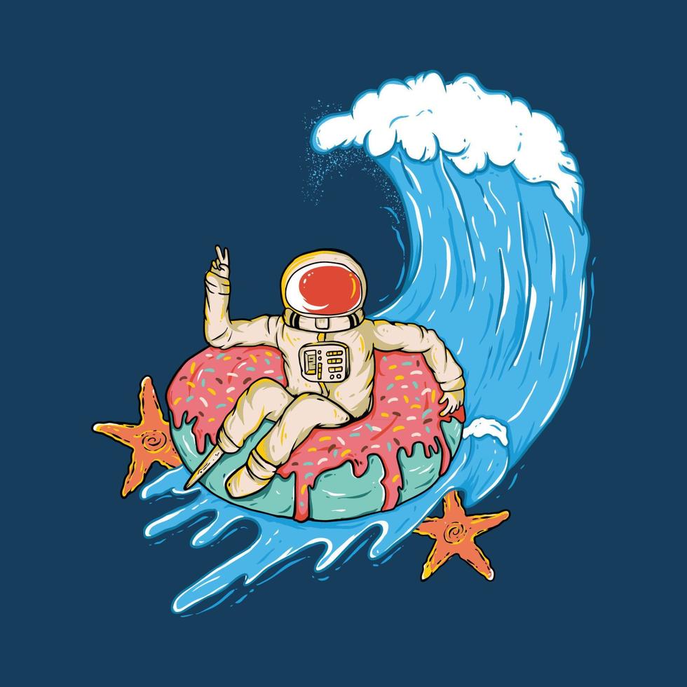 cartoon astronaut enjoy with his vacation vector