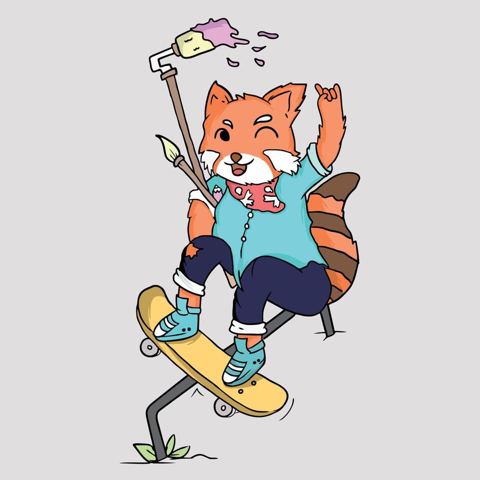 Cartoon red panda having fun on skateboard vector