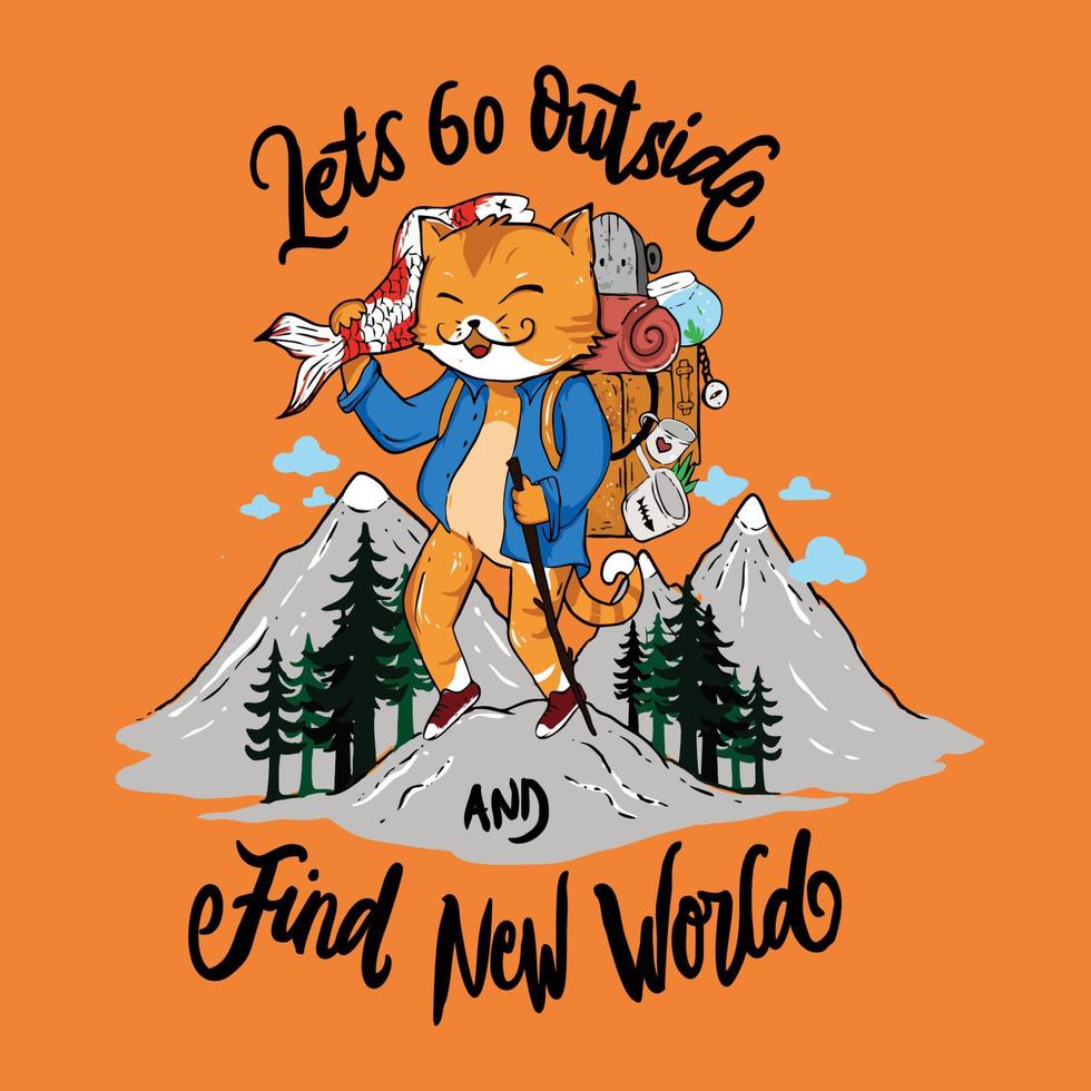 Happy Cat adventure in Mountain vector