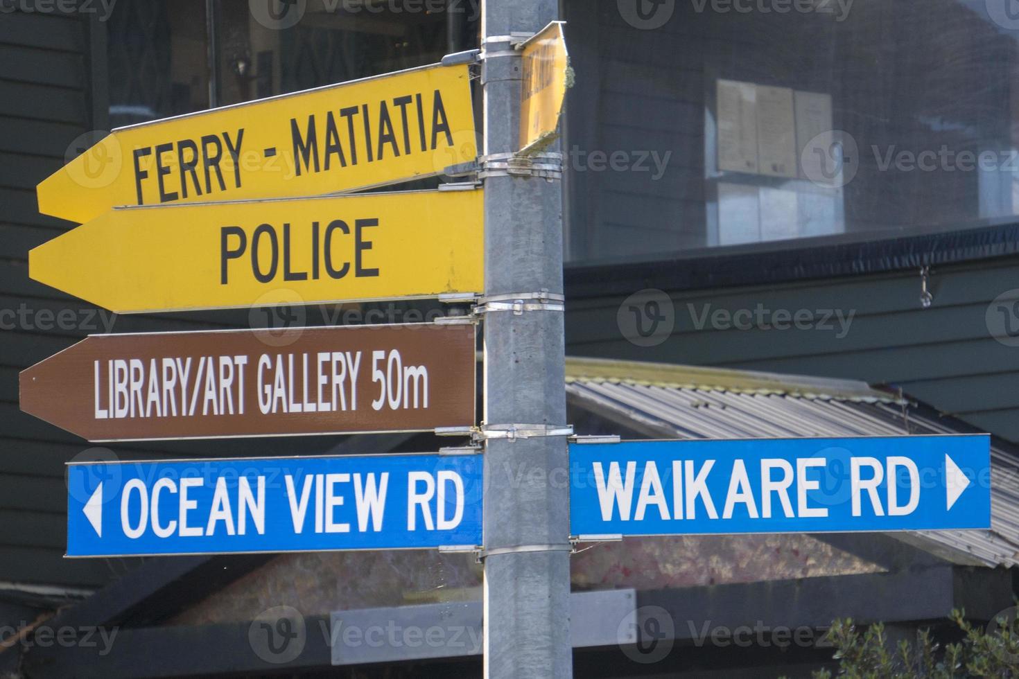 Oneroa road sign Waiheke Island New Zealand photo