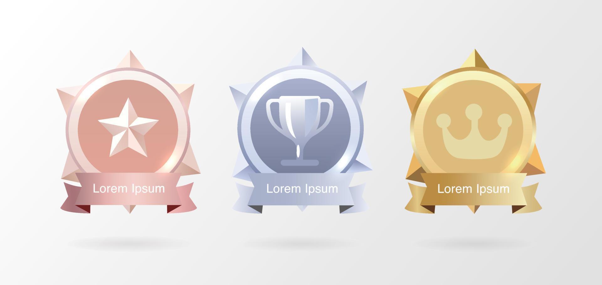 Gold, silver and bronze medals.award medals icons vector set