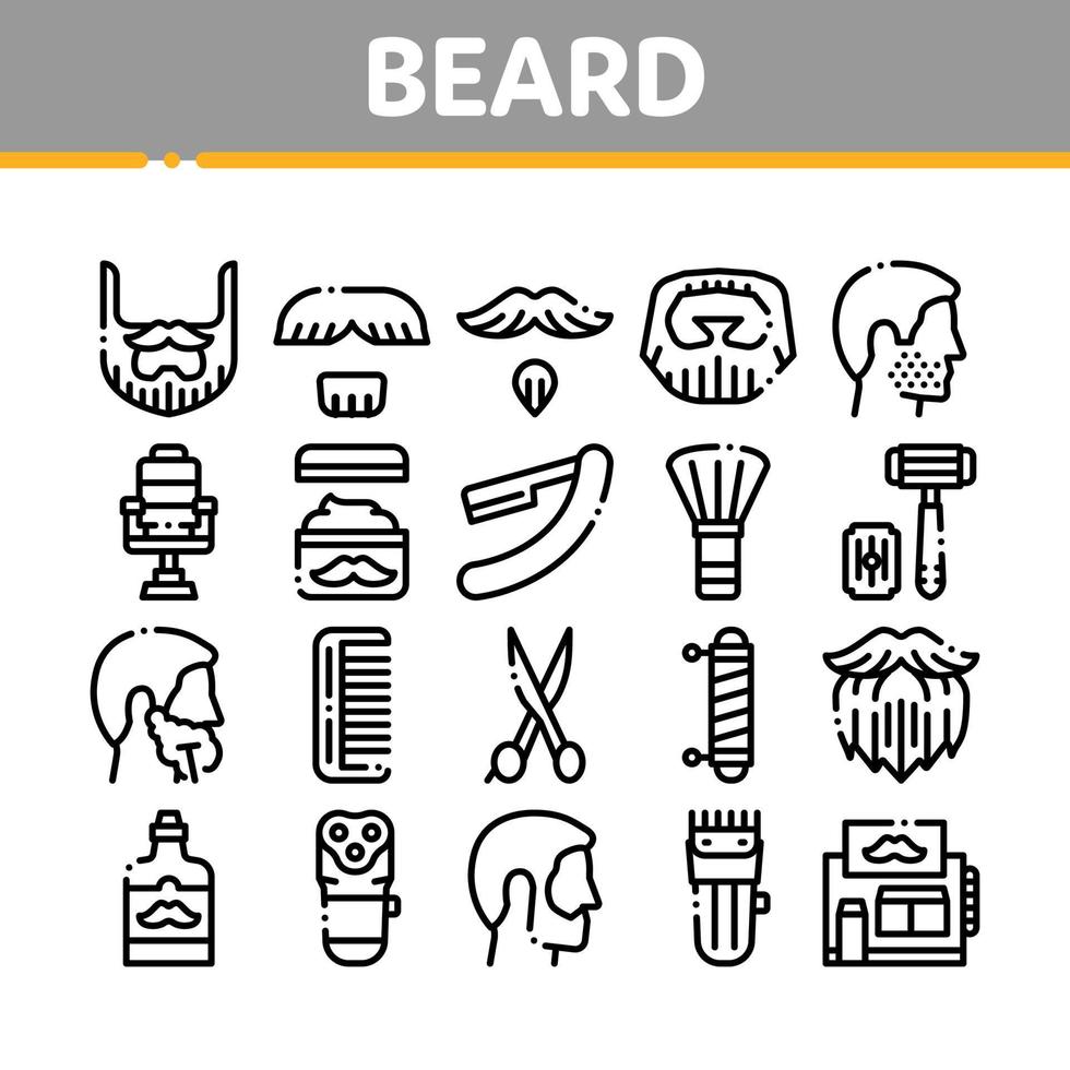 conjunto de iconos de colección de barba y bigote vector