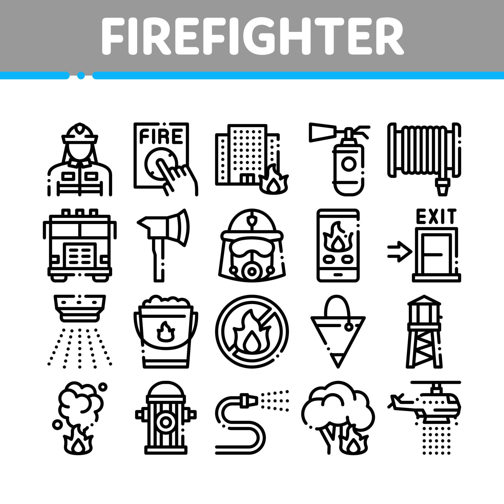Firefighter Equipment Collection Icons Set Vector 17429812 Vector Art at Vecteezy