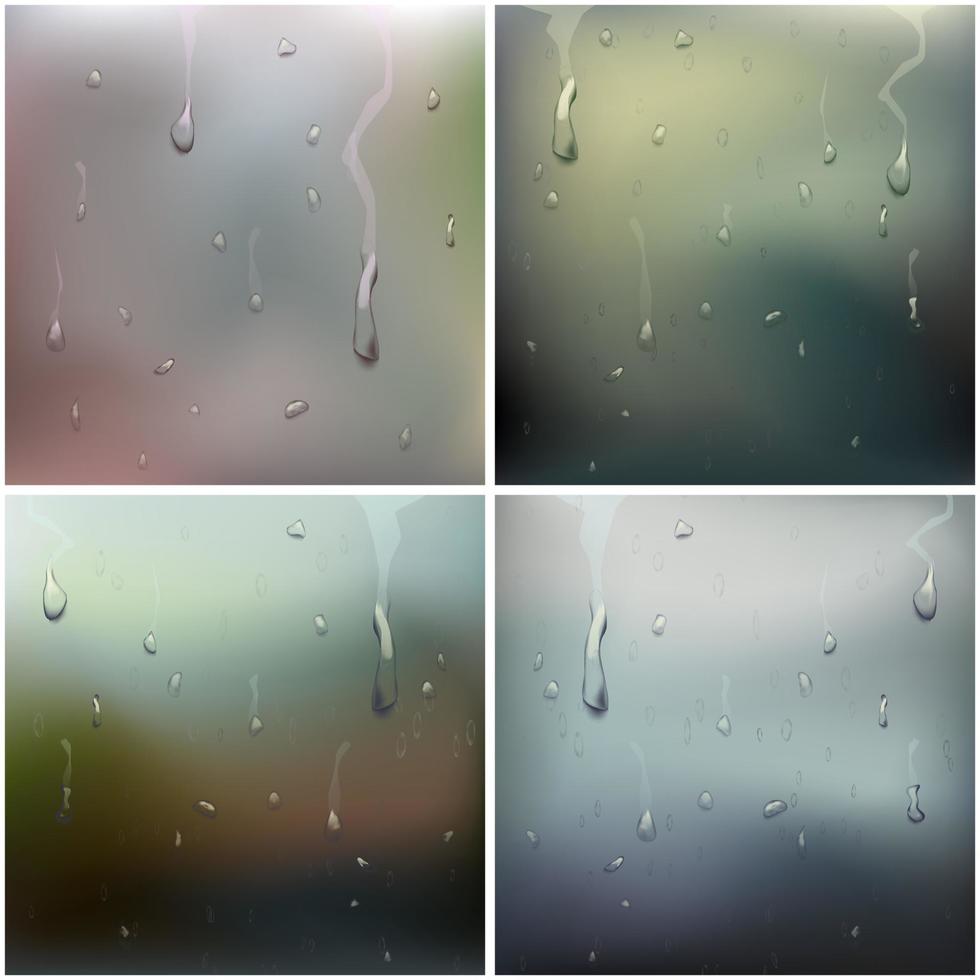 Wet Glass Set Vector. Water Drops. Pure Droplets Condensed. Clear Vapor Water Bubbles. Rain Drops. Steam Shower. Realistic Illustration vector