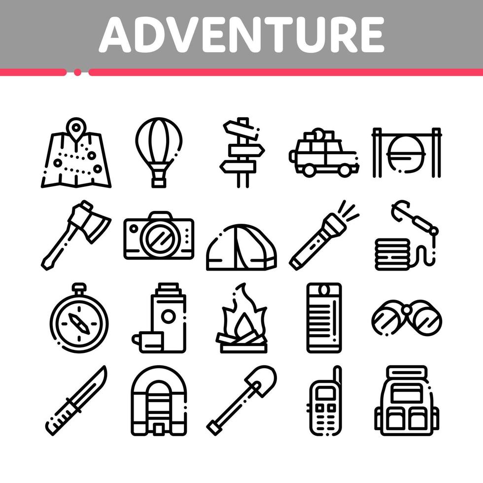 Adventure Collection Elements Icons Set Vector