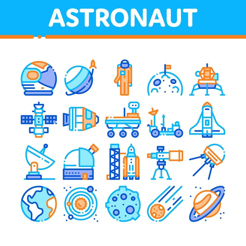 conjunto de iconos de colección de equipos de astronauta vector