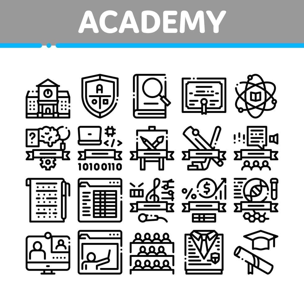 Academy Educational Collection Icons Set Vector