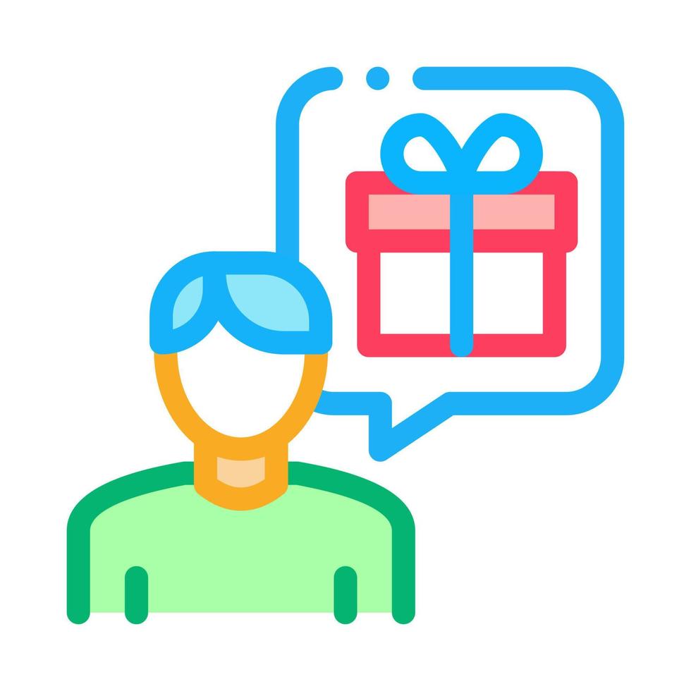 Man with Gift Thought Icon Vector Outline Illustration