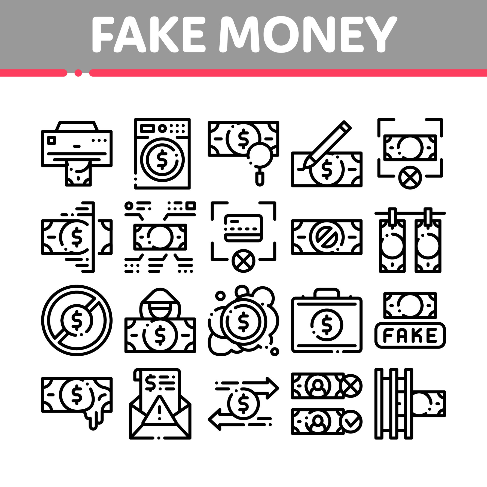 Fake Money Collection Elements Icons Set Vector 17430175 Vector Art at