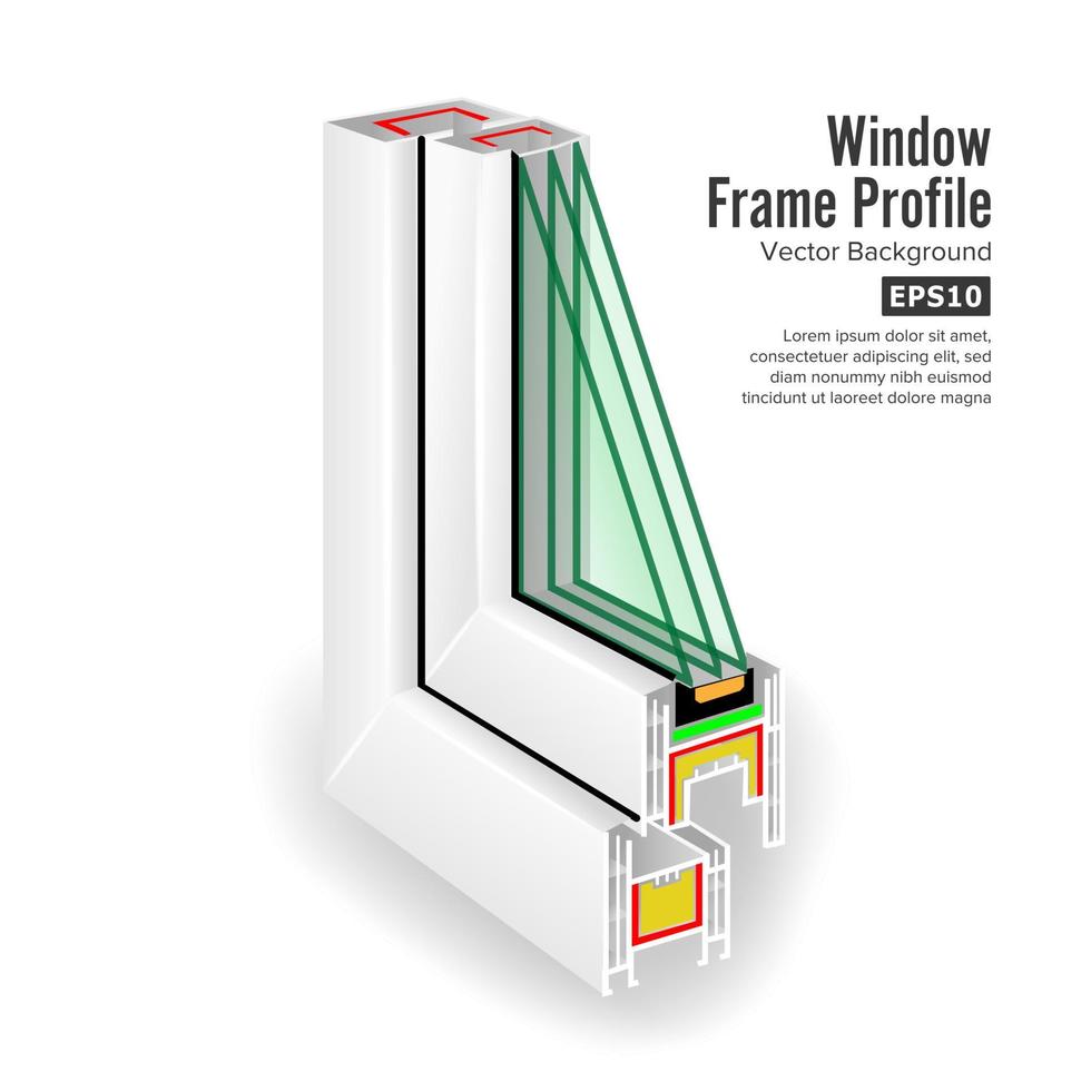 estructura del marco de la ventana. tres vidrio transparente. ilustración vectorial vector