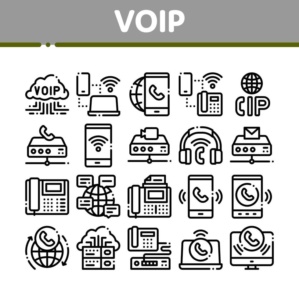 Voip Calling System Collection Icons Set Vector