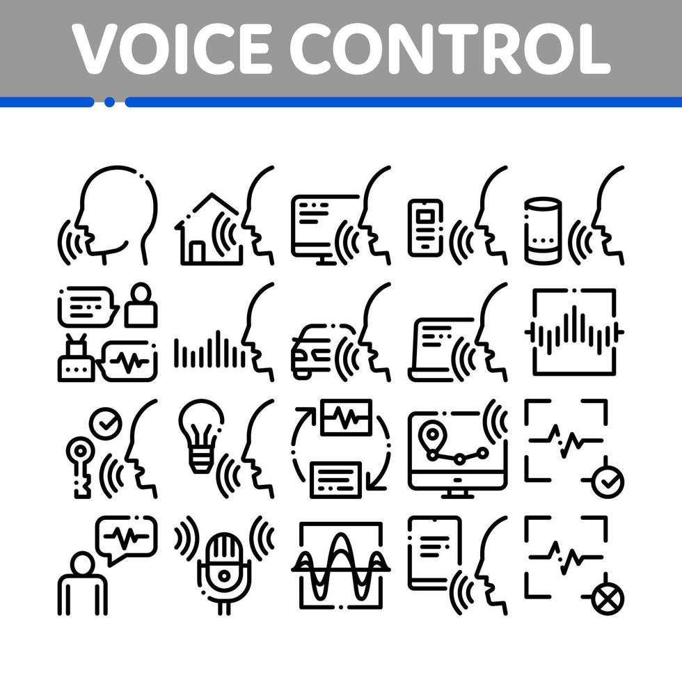 Voice Control Collection Elements Icons Set Vector