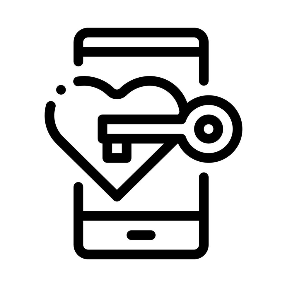 Key to Heart Icon Vector Outline Illustration