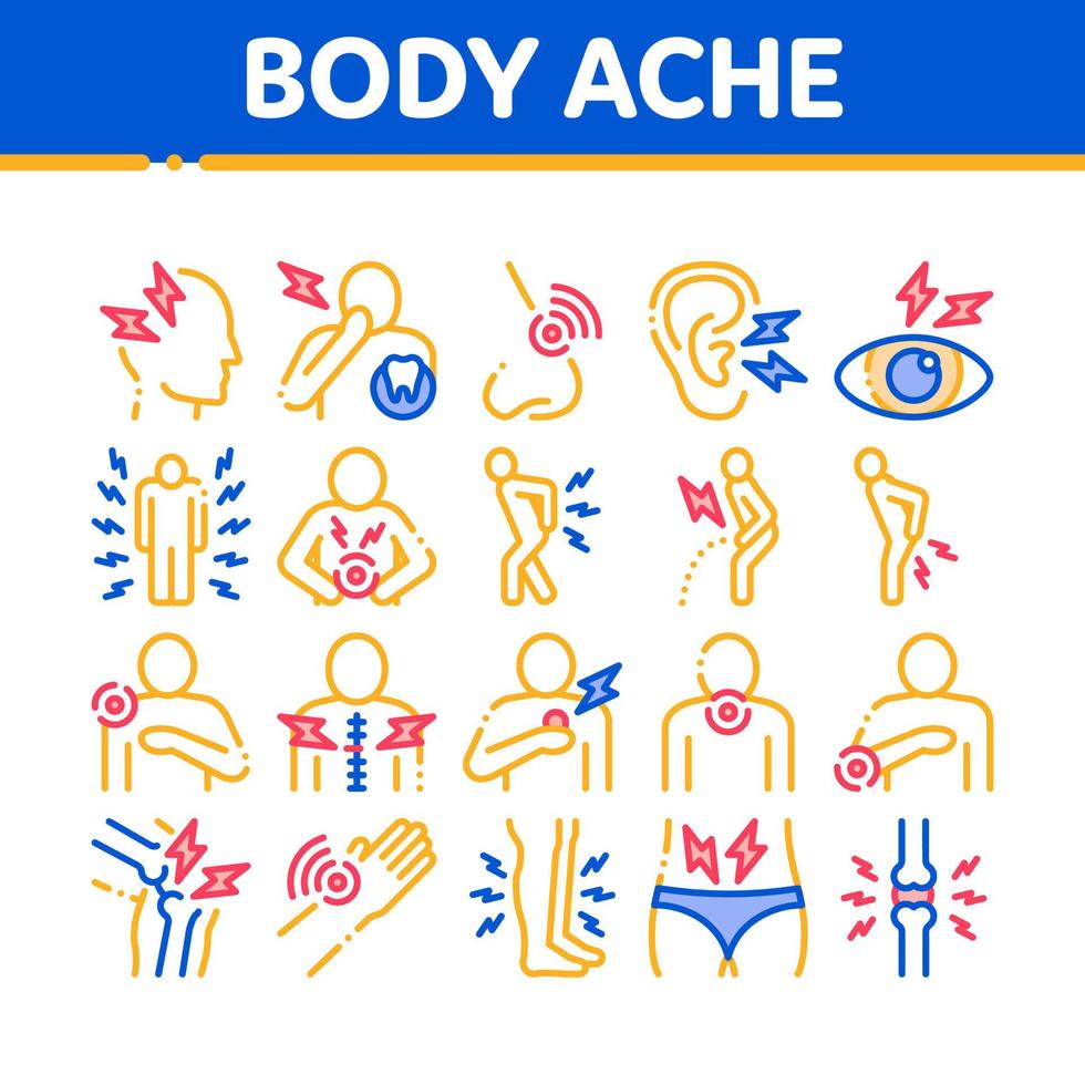 Body Ache Collection Elements Icons Set Vector