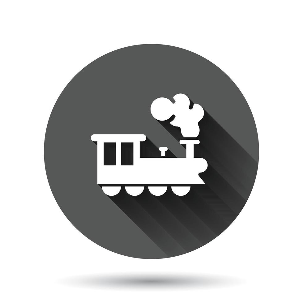 Metro icon in flat style. Train subway vector illustration on black round background with long shadow effect. Railroad cargo circle button business concept.