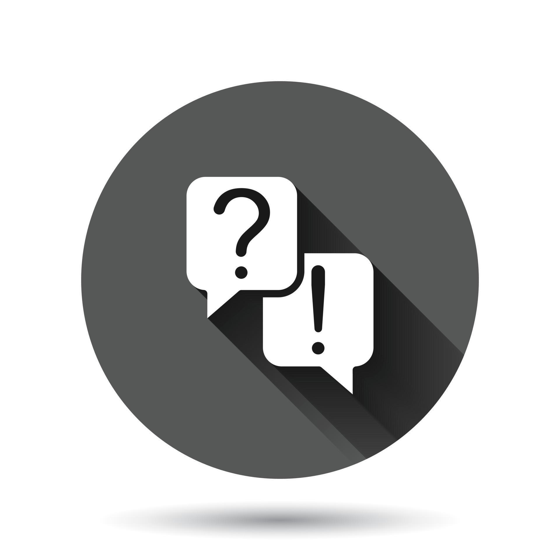 Question and answer icon in flat style. Dialog speech bubble vector