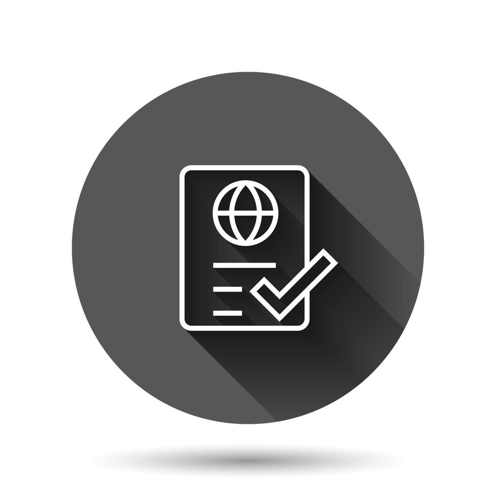 To do list icon in flat style. Document checklist vector illustration on black round background with long shadow effect. Notepad check circle button mark business concept.