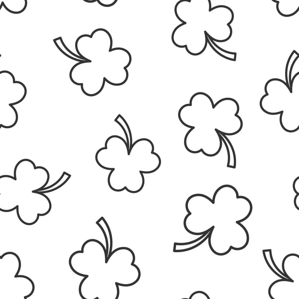 Four leaf clover icon in flat style. St Patricks Day vector illustration on white isolated background. Flower shape seamless pattern business concept.