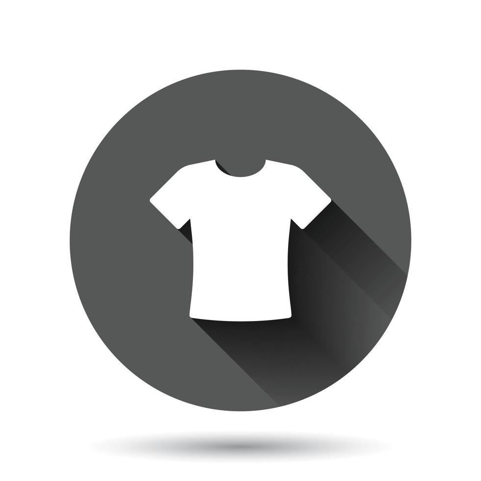 icono de camiseta en estilo plano. ilustración de vector de ropa casual sobre fondo redondo negro con efecto de sombra larga. concepto de negocio de botón de círculo de desgaste de polo.