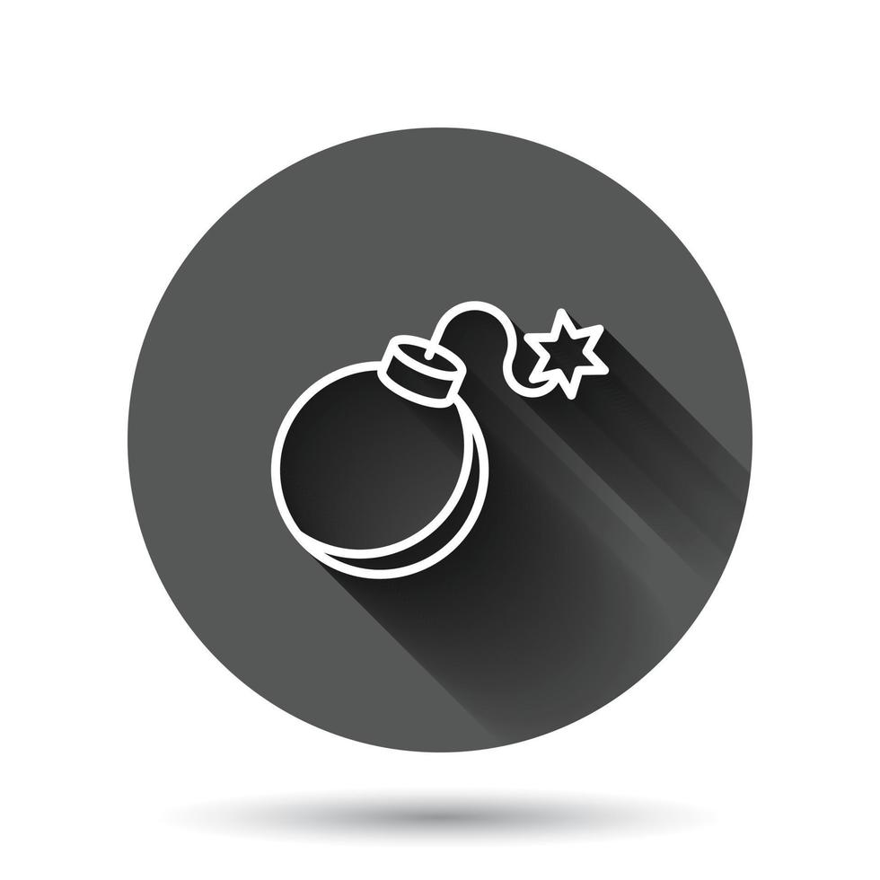 Bomb icon in flat style. Dynamite vector illustration on black round background with long shadow effect. C4 tnt circle button business concept.