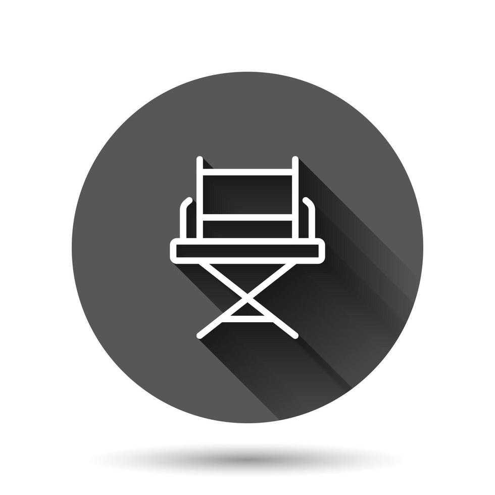 icono de silla de director en estilo plano. ilustración de vector de asiento de productor sobre fondo redondo negro con efecto de sombra larga. concepto de negocio de botón de círculo de película.