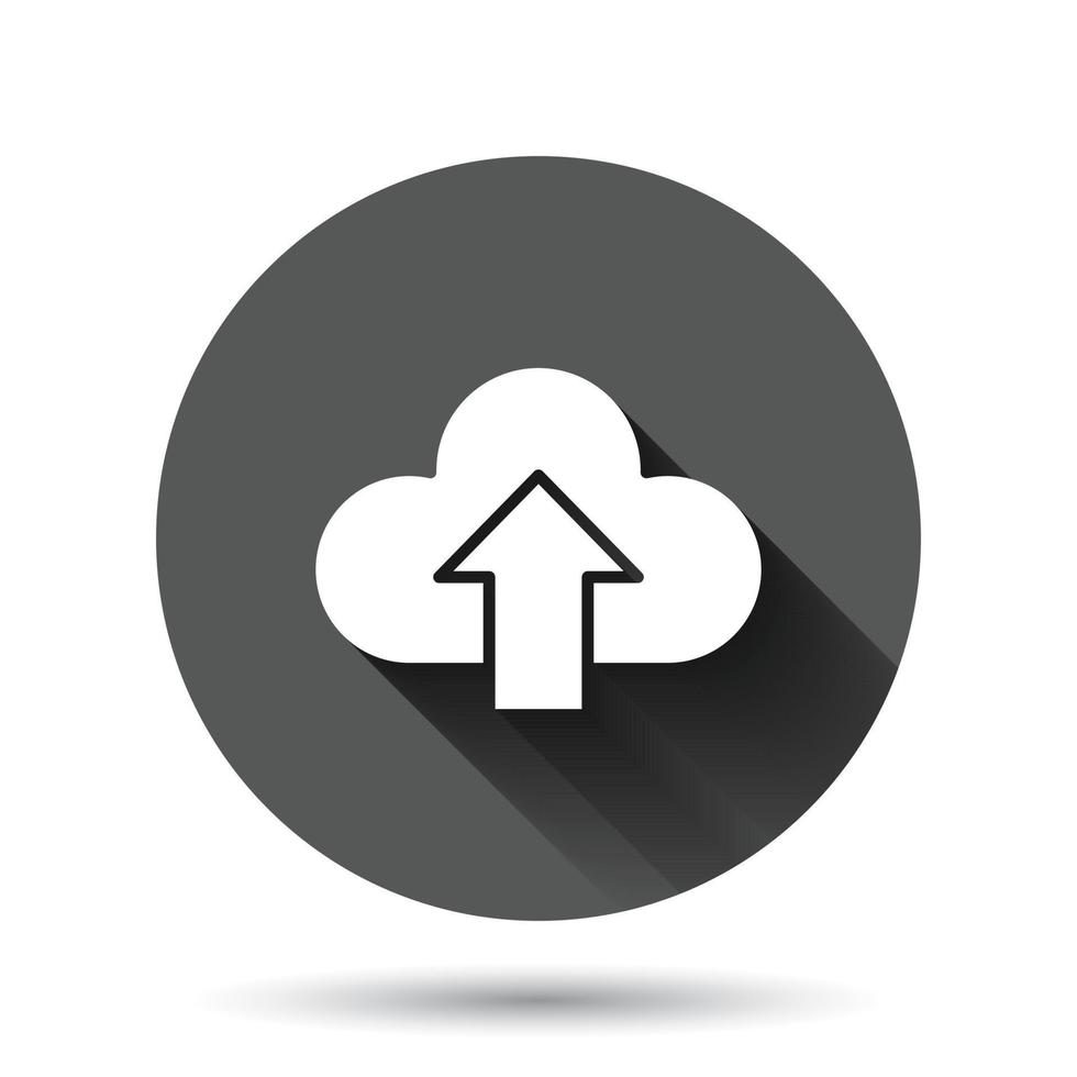 Digital service icon in flat style. Network cloud vector illustration on black round background with long shadow effect. Computer technology circle button business concept.