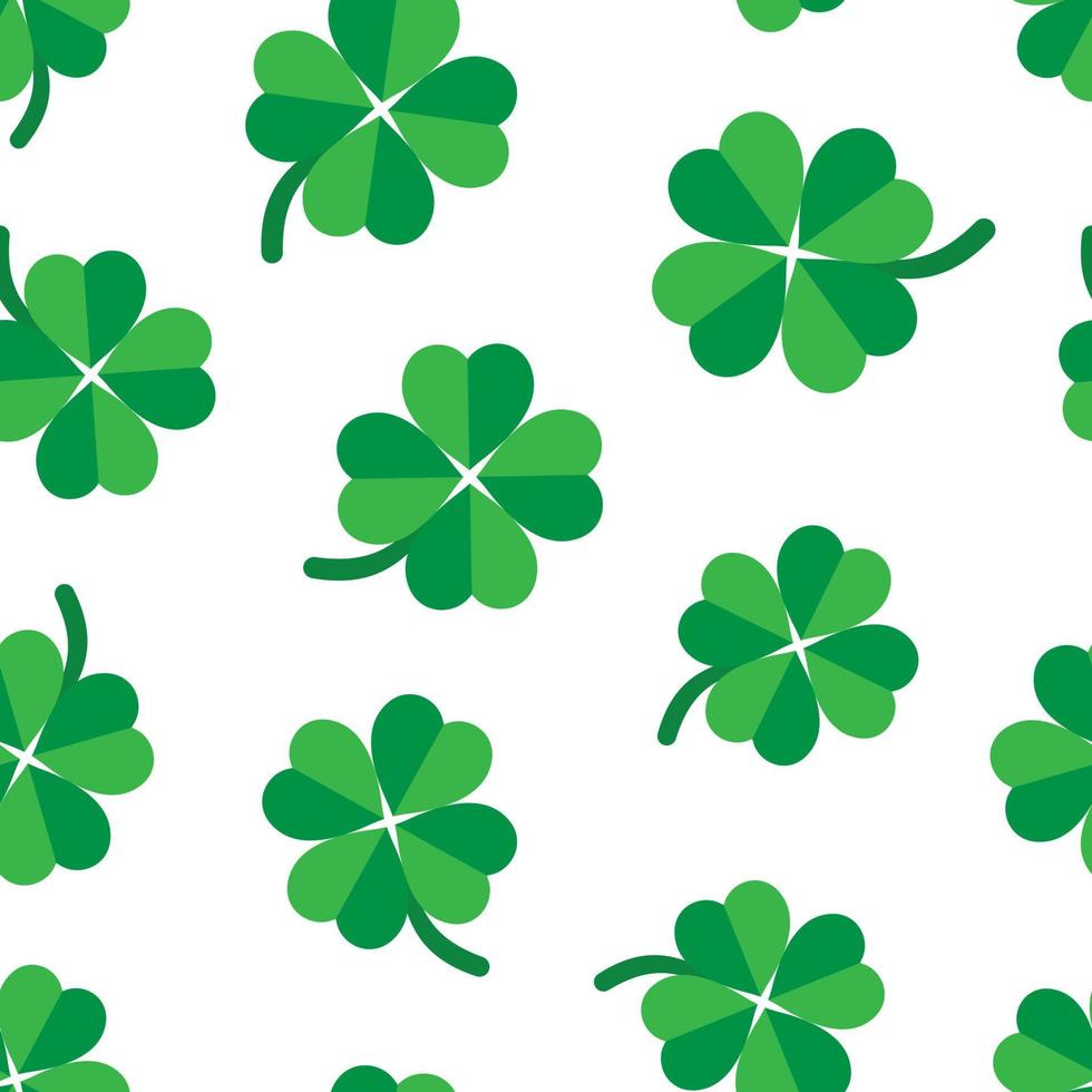 Four leaf clover icon in flat style. St Patricks Day vector illustration on white isolated background. Flower shape seamless pattern business concept.