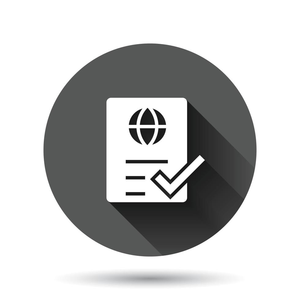 To do list icon in flat style. Document checklist vector illustration on black round background with long shadow effect. Notepad check circle button mark business concept.