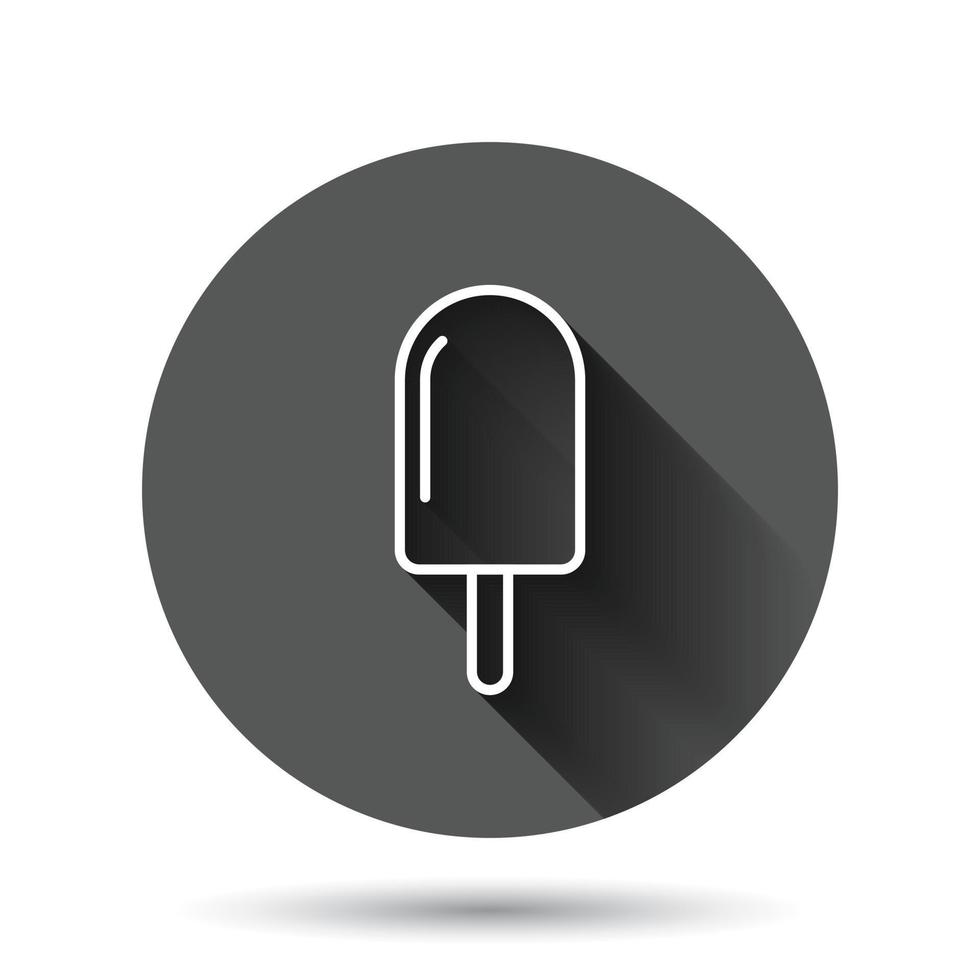 icono de helado en estilo plano. ilustración de vector de sundae sobre fondo redondo negro con efecto de sombra larga. concepto de negocio de botón de círculo de postre de sorbete.