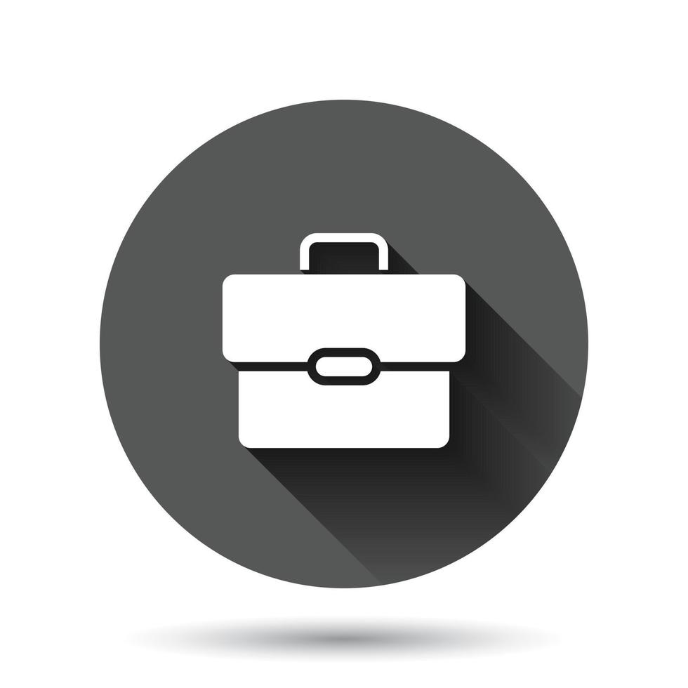 Briefcase icon in flat style. Businessman bag vector illustration on black round background with long shadow effect. Portfolio circle button business concept.