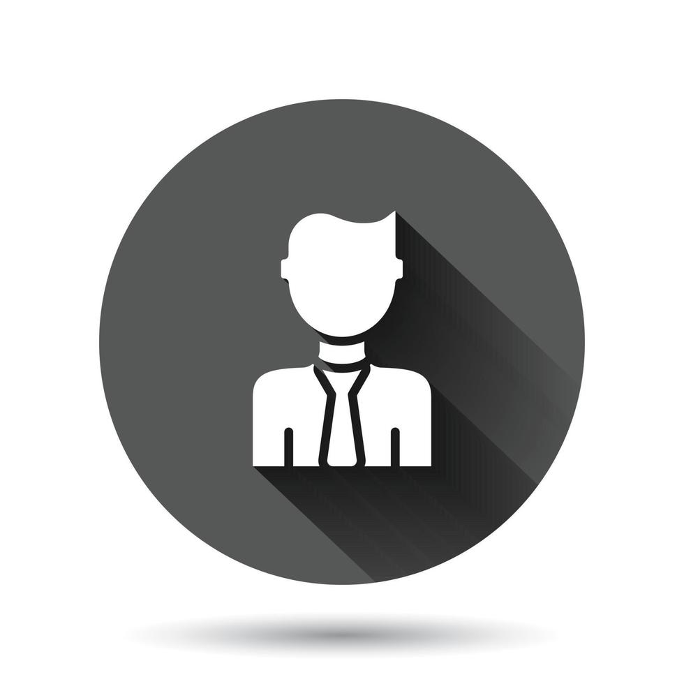People communication icon in flat style. People vector illustration on black round background with long shadow effect. Partnership circle button business concept.