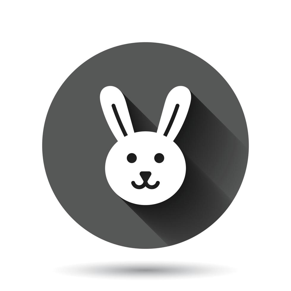 Rabbit icon in flat style. Bunny vector illustration on black round background with long shadow effect. Happy easter circle button business concept.