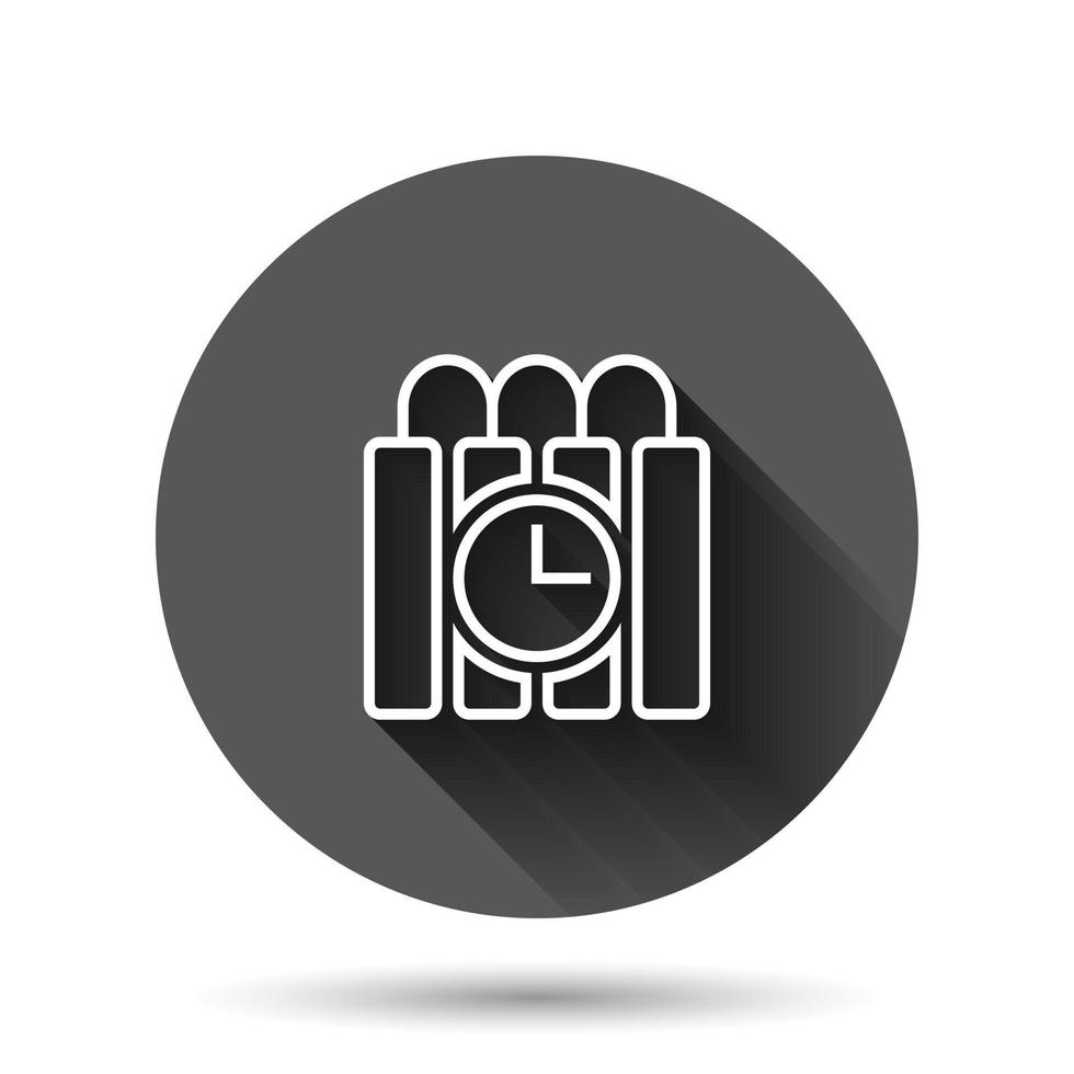 Bomb icon in flat style. Dynamite vector illustration on black round background with long shadow effect. C4 tnt circle button business concept.