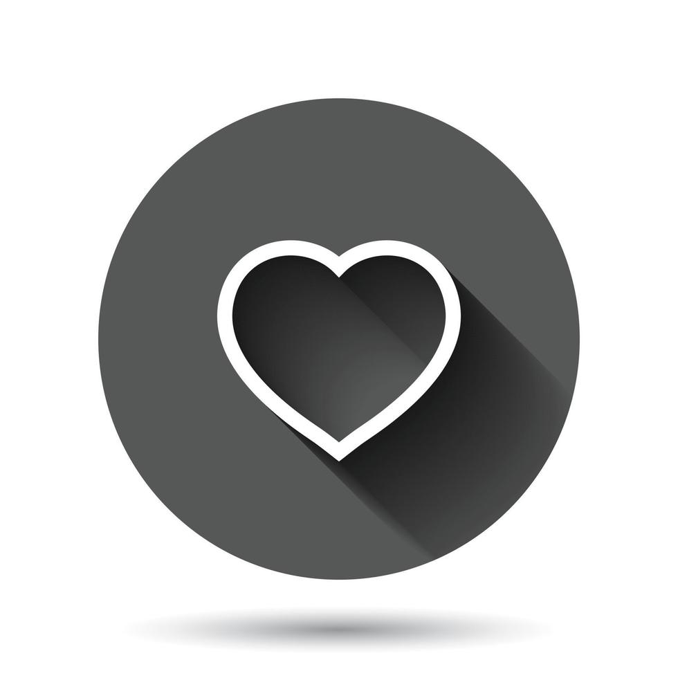 Heart icon in flat style. Love vector illustration on black round background with long shadow effect. Romantic circle button business concept.