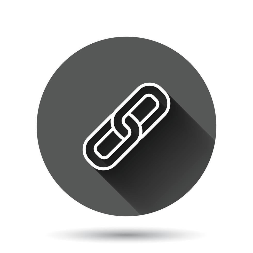 Chain icon in flat style. Network hyperlink vector illustration on black round background with long shadow effect. Attach circle button business concept.